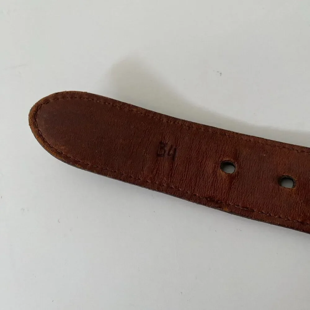 Men's Belt Burgundy Red Classic Canvas & Brown Leather Siz 34 Solid Brass Buckle